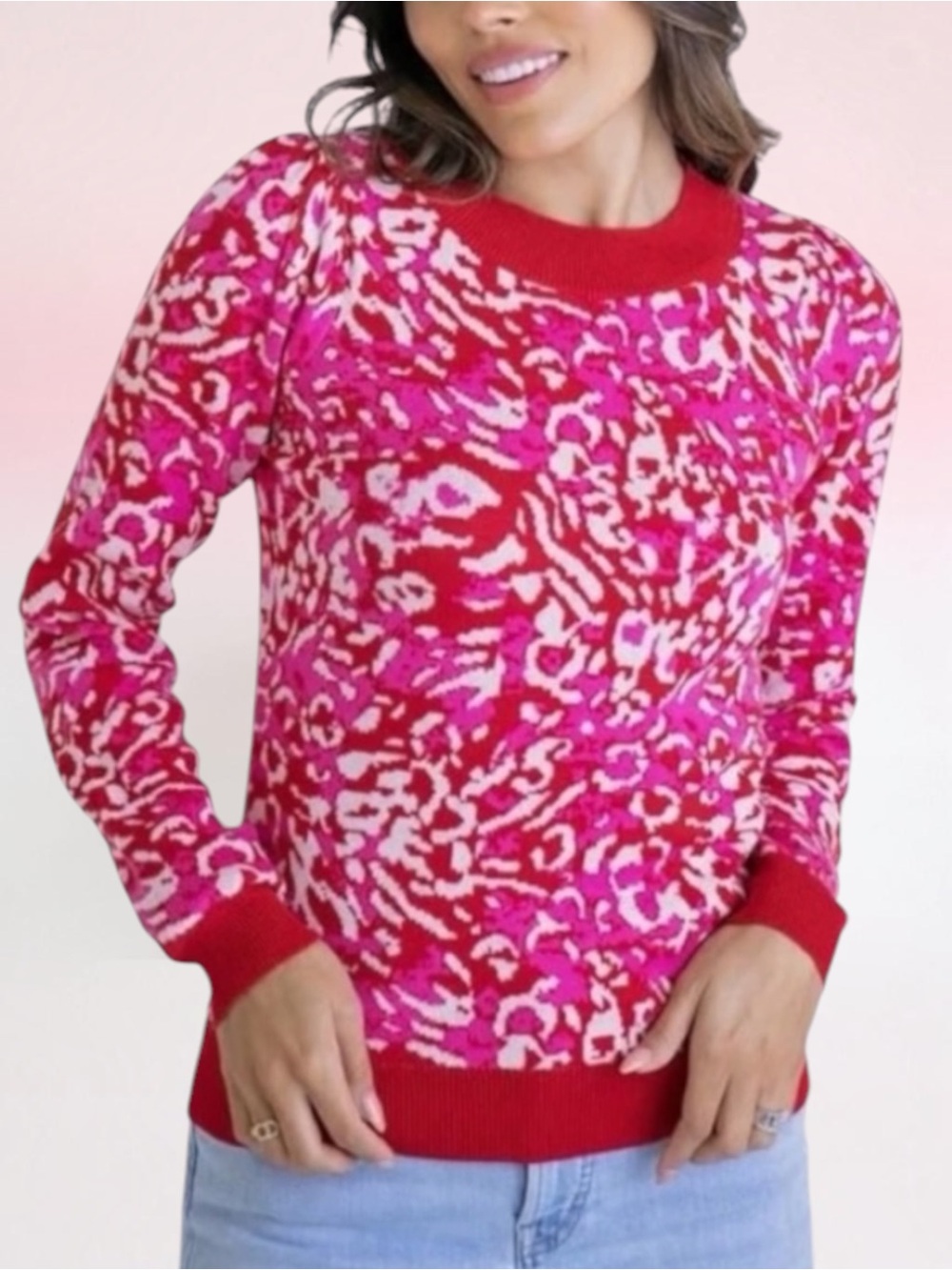 KARLIE LEOPARD PUFF SLEEVE SWEATER SIZE SMALL